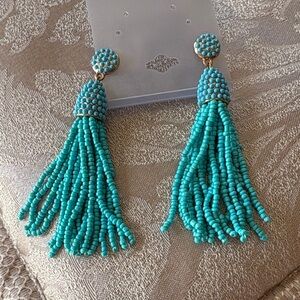 Turquoise Beaded Tassel Earrings
